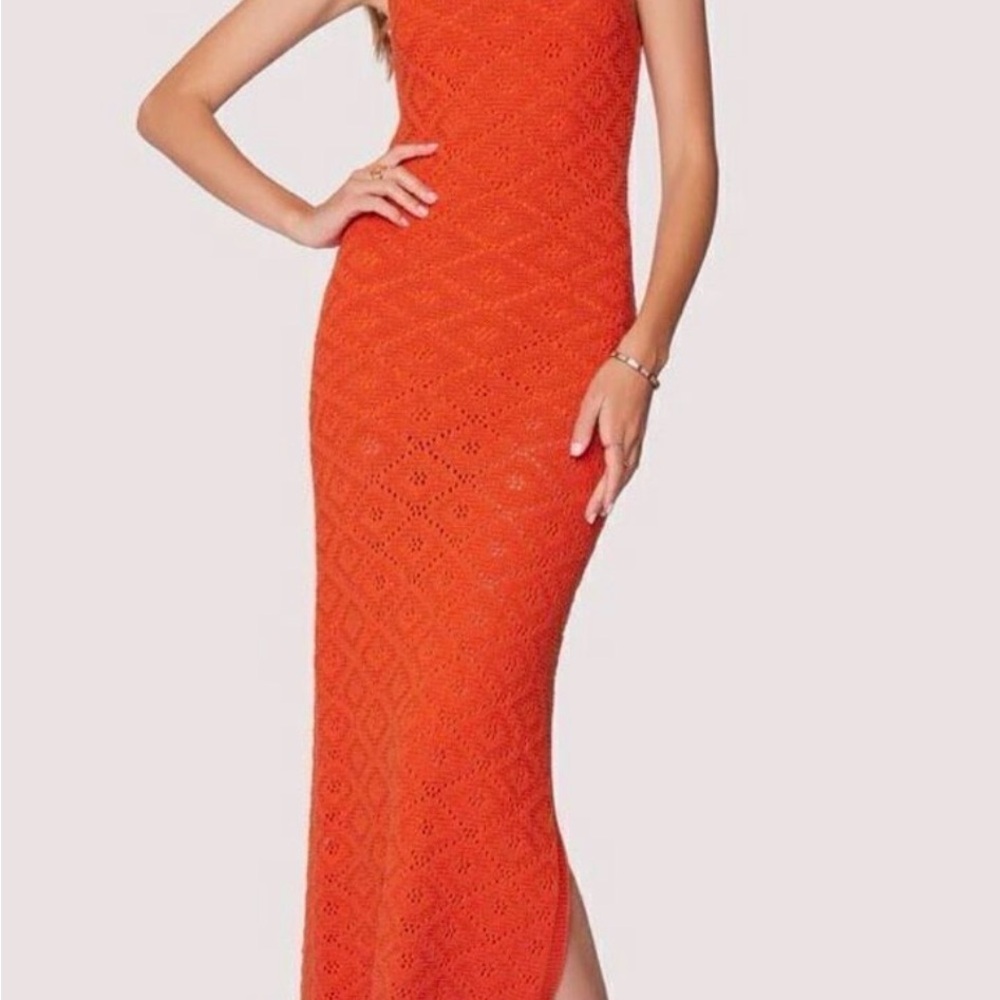 Sleeveless Orange Crochet Maxi Dress - Figure-Flattering Fit